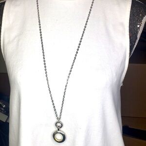 Soho Design Circle long Necklace Silver Tone 34" long
